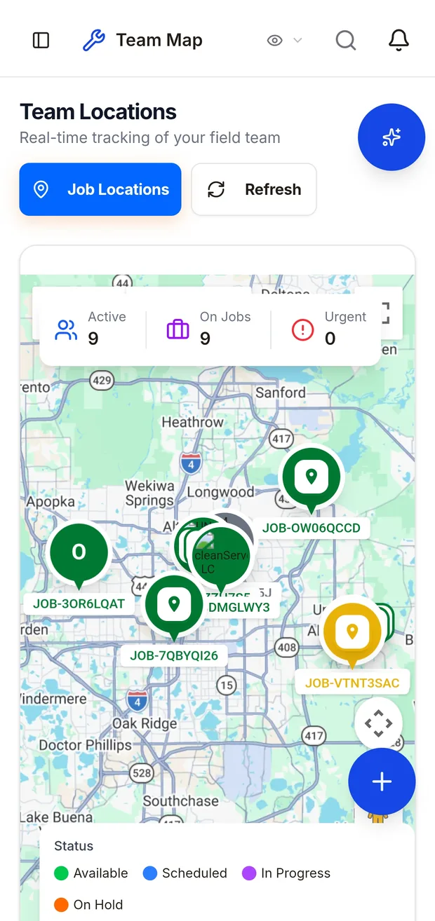 WeCazza team map screen on a phone